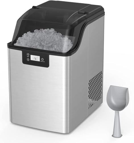 Image of Ice Maker, Stainless Steel Countertop Ice Machine with 44Lbs /24H Output,Timer Function, Self-Cleaning Portable with Freestanding Ice Spoon for Home,Office,Bar