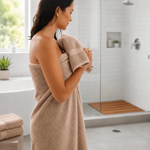 Image of Sulfar 100% Combed Cotton, Quick Drying Highly Absorbent Thick Bathroom Towels, Luxury Bath Towel Set (Pack of 4, 70 X 140 cm) - 600 GSM (Nature Lux)