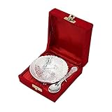 Rastogi Handicrafts Aluminium -Silver Plated Small Bowl Set with Spoon Size - 3.5 Inch Diameter Bowl, capacity -100 ml /3.38 OZ
