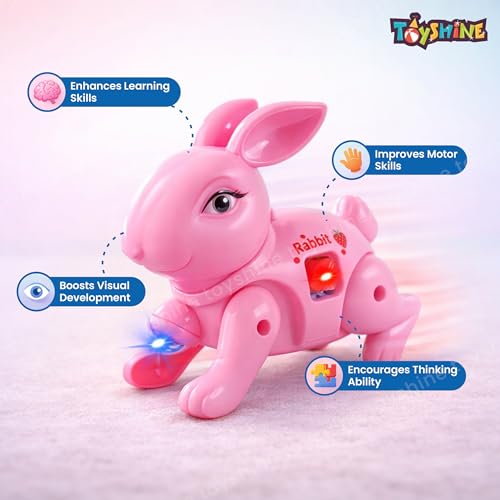 Image of Toyshine Battery Operated Cute Interactive Walking Rabbit with Light & Sound Cuddly Electronic Pet Educational Features Toy for Kids- Pink