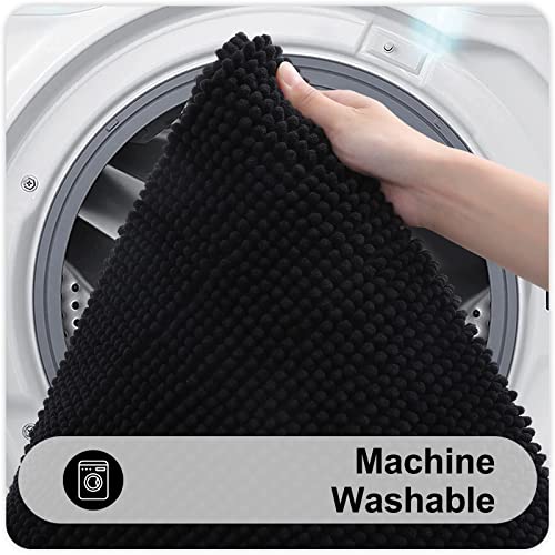 Kitinjoy Non Slip Chenille Bath Mat, Extra Soft Bathroom Mat, Super Absorbent Fluffy Bath Mats for Bathroom, Machine-Washable Quick Dry Bath Rug Foot Mat, 24"x36", Black by Kitinjoy - Image 5