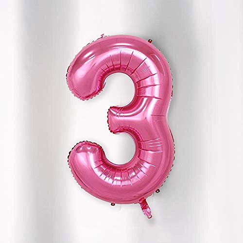 Image of AMFIN 15 Inch 3 Number Foil Balloons for 3rd Birthday Baby Girl Party Decorations, Third Wedding Anniversary Decoration Items - Pink