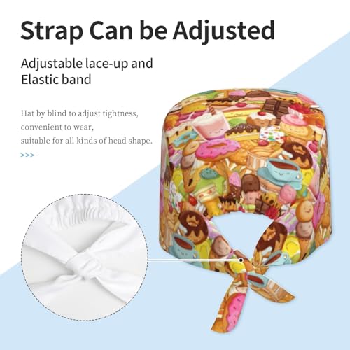 Image of Working Cap Scrub Cap with Sweatband Adjustable Unisex Tie Back Hat for Cleaning Farm Nursing