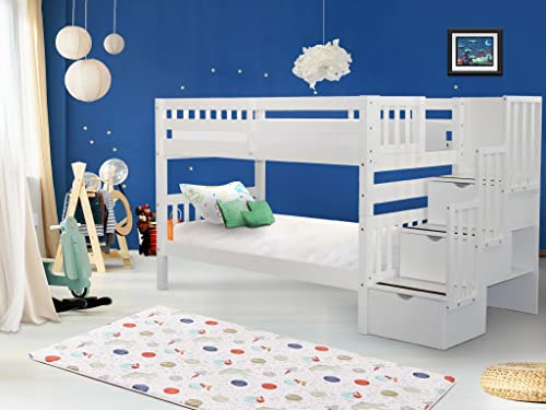 Bedz King Stairway Bunk Beds Twin Over Twin With 3 Drawers In The Steps, White #TOP5
