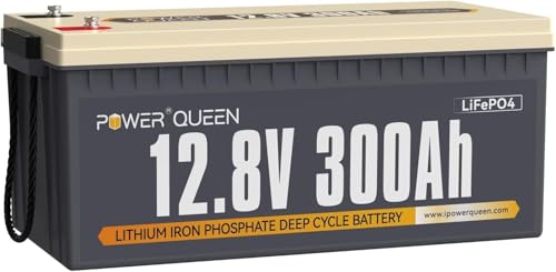Power Queen 12V 300Ah LiFePO4 Battery Lithium Battery Rechargeable with 200A BMS & 3840Wh Energy Up to 15000 Cycles for Solar Energy Storage Backup Power RV and Off-Grid