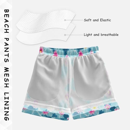 Swim Shorts for Boys, Swimwear for Toddler Boys 2t, Pink White Flowers Water Blue4
