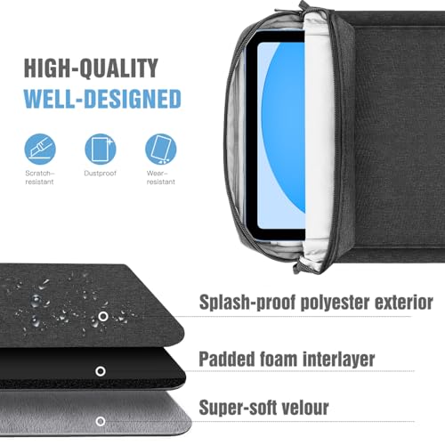 Image of TiMOVO 9-11 inch Tablet Sleeve Bag Carrying Case with Strap, Black & Grey | Fits iPad A16 11 inch, Pad Air 11 /5th & 4th 10.9 inch, 10th Gen /10.2 inch, Galaxy Tab A11 Plus, Multi-Pocket, Handle, Padded Protection