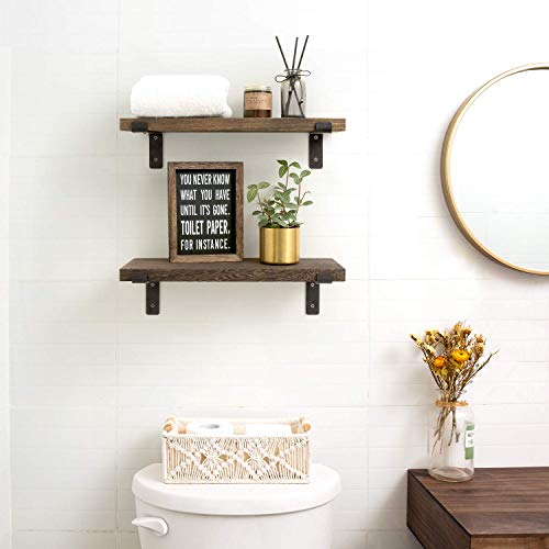 Mkono Floating Shelves Wall Mounted Rustic Wood Wall Shelf Modern Storage Shelving With L Brackets For Home Decor Bathroom Bedroom Living Room Kitchen Office Set Of 2, Brown, 17" #TOP1