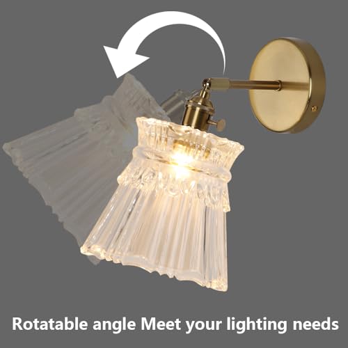 Image of Vintage Gold Wall Sconces with Lampshade Brass Sconces Modern Wall Lighting Fixture with Switch for Bathroom, Bedroom, Living Room Classic E26