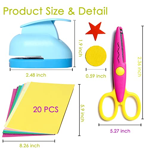 Prendi 9 Pieces Craft Hole Punch Handmade Paper Punch Set With 20 Pieces Cardstock Paper 1 Piece Craft Paper Scissor For Diy Arts Crafting Scrapbooking (2.48 X 0.55 X 1.92 Inch, Type A) #TOP1
