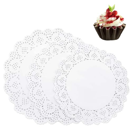 UYVPAER 150 Pièces Rond Napperon Papier Dentelle Napperon Gâteau d'emballage Tapis De Papier Patisserie Tapis De Papier(3 Tailles)