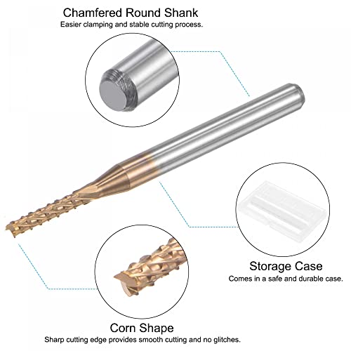 Image of uxcell End Mill CNC Router Bits, 1 /8 inch 3.175mm Shank 1.8mm x 9mm Titanium Coated Tungsten Carbide Engraving Milling Cutter for PCB Plastic Fiber Wood 4pcs