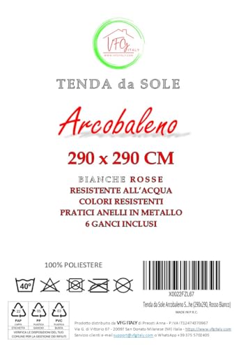 Toldo exterior a rayas rojo y blanco de 290 x 290 cm para terraza 3