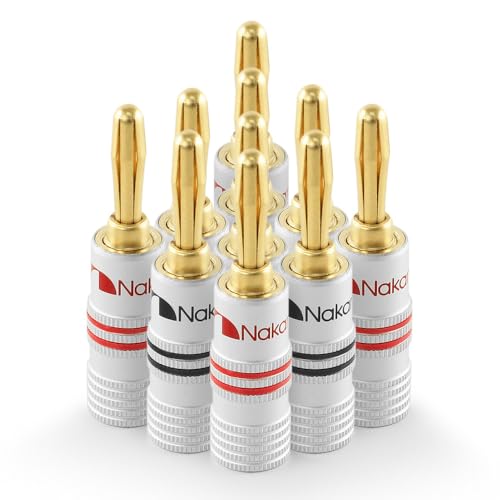 Image of Nakamichi Excel Series 24k Gold Plated Banana Plug 12 AWG - 18 AWG Gauge Size 4mm for Speakers Amplifier Hi-Fi AV Receiver Stereo Home Theatre Audio Wire Cable Screw Connector 10 Pcs (5-Pairs)