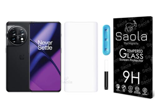 Image of Saola Curved UV Tempered Glass For OnePlus 11 5G. Comes With UV Light & Glue For Finest Pasting. Edge To Edge Protection With Case Friendly Fit. (Pack Of 1)