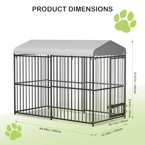 Large Outdoor Dog Kennel with Waterproof Cover, Large Dog House with Feeding Doors, Heavy Duty Dog Enclosures for Garden Backyard Courtyard（8×4×6FT）