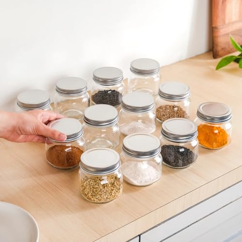 Image of Nestasia Spice Glass Jar with Lid Set of 12-250ml Each, Transparent Seasoning Glass Containers for Kitchen Storage Pantry, Spices, Salt, Herbs, Sugar or Coffee Beans