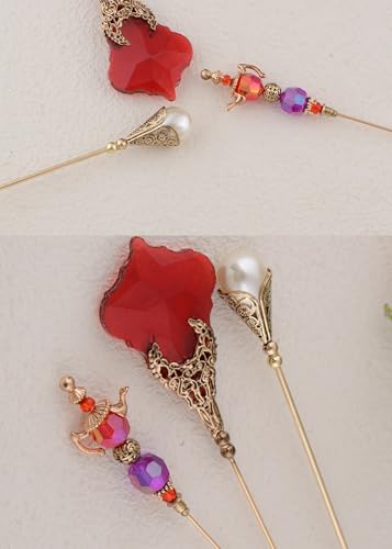 Image of Alilang Magic Lamp Pearl Lady Camo Rose Heart Rhinestones 3Pcs Vintage Long Handle Hat and Lapel Pins with Flexible Bendable Design
