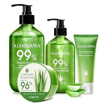 Aloderma Aloe Vera Gel Set, 4 Pieces - 500g Aloe Gel, 300g Gel, 200g Aloe Vera Gel, 45g Aloe Gel