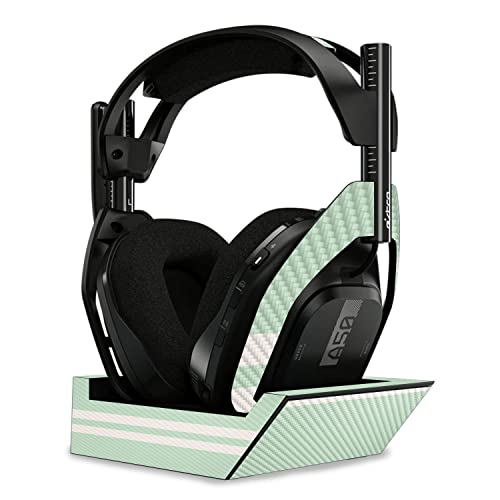 Image of MightySkins Carbon Fiber Skin Compatible with Astro A50 Wireless Headphones + Base Station (Gen 4) - Mint Stripes | Protective, Durable Textured Carbon Fiber Finish | Easy to Apply | Made in The USA
