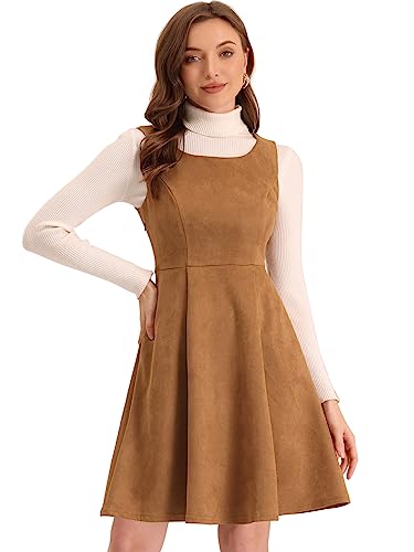 Allegra K Pinafore Dress for Women's Sleeveless Casual Vintage Faux Suede t Shirt Dresses