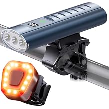 High Lumen Bike Light Set, Prasky Rechargeable Bicycle Lights Front and Rear, Super Bright LED Headlight, IP65 Waterproof Multiple Modes Road Mountain Bike Lights for Night Riding