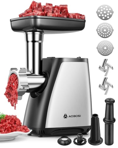 Image of AAOBOSI Meat Grinder, 3-In-1 Meat Grinder Electric [2800W Max] with 2 Blades,3 Plates,Sausage Stuffer,Kubbe Kit for Home Kitchen Use, Stainless Steel