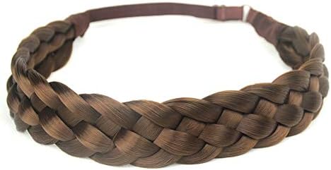 DIGUAN 5 Strands Synthetic Hair Braided Headband Classic Chunky Wide Plaited Braids Elastic Stretch Hairpiece Women Girl Beauty accessory, 56g (#Medium Brown)