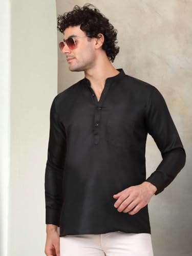 Image of Jompers Men's Cotton Regular Fit Solid Short Kurta