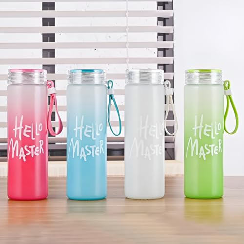 Image of Water Bottles Hello Master Print Glass Water Bottle - 400ml Glass Bottle with Lid Leak Proof BPA Free For School, College, Office, Easy to carry, Return Gift For Kids (green)