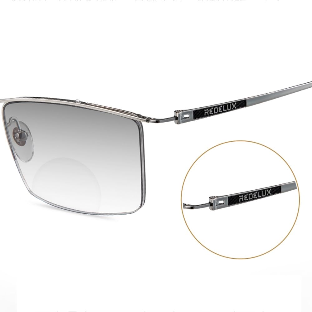 SFIVE Photochrome Lesebrille Progressive Multifocus Sonnenbrille Für Männer Metallrahmen Presbyopie Brille UV-Schutz 1.0-3.0 (Color : Black Silver, Size : +2.0)