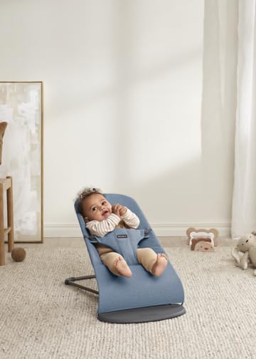 Image of BabyBjorn Bouncer Bliss, Woven melange, Blue | 2-in-1 Adjustable Baby Bouncer Seat and Toddler Chair, Newborn to Toddler (8-29 lbs), 4 Positions, Lightweight & Portable