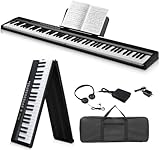 Ktaxon 88 Key Keyboard Piano Foldable Piano Keyboard with 1000 Rhythms, 1000 Tones and 50 Demos, Bluetooth Audio & MIDI, 3 Teaching & 2 Power Supply Modes, Full Equipment for Beginner (Compact-Black)