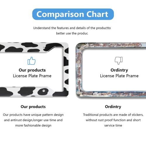 Animal Cow Print License Plate Frame White Black Spot Aluminum Metal Car Cover Tag Holder With 4 Holes And Screws Customized Frames 12 X 6 Inch For Us Canada Vehicle Standard Gifts For Women Men #TOP2