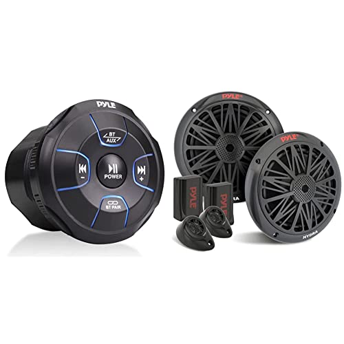 Pyle Amplified Wireless Bt Audio Controller - Waterproof-Rated Marine Receiver Remote Control & 200 Watt Marine Boat Speaker System Weather Proof Dual 2 Way 6.5 Inch Outdoor Speakers #TOP28