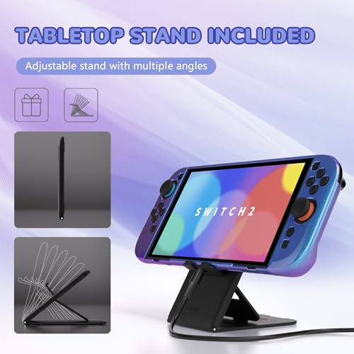 Image of PlayVital Glossy Protective Case for Nintendo Switch 2 with Extra Stand & Thumb Grip Caps | Solid Color Series, Chameleon Purple Blue