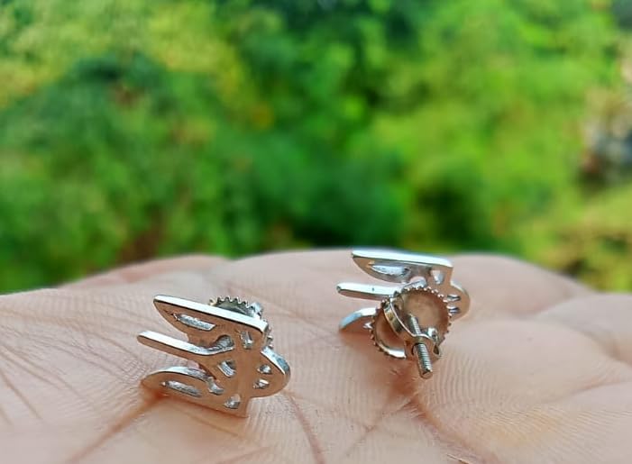 14K White Gold Plated 925 Sterling Silver Ukrainian Tryzub Trident Stud Earrings with Screw Back3
