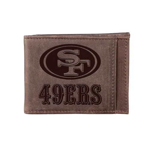 Team Sports America NFL San Francisco 49ers Front Pocket Slim Wallet for Men | Minimalist Leather RFID Blocking Bifold Card Holder with Money Clip | Officially Licensed Stamped Logo