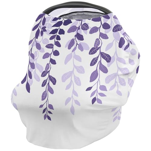 Nursing Cover for Breastfeeding Scarf, Plants Leaves Ombre Purple Baby Car Covers Super Soft Multi Use for Canopy Shopping Cart Cover Blanket Stroller Cover