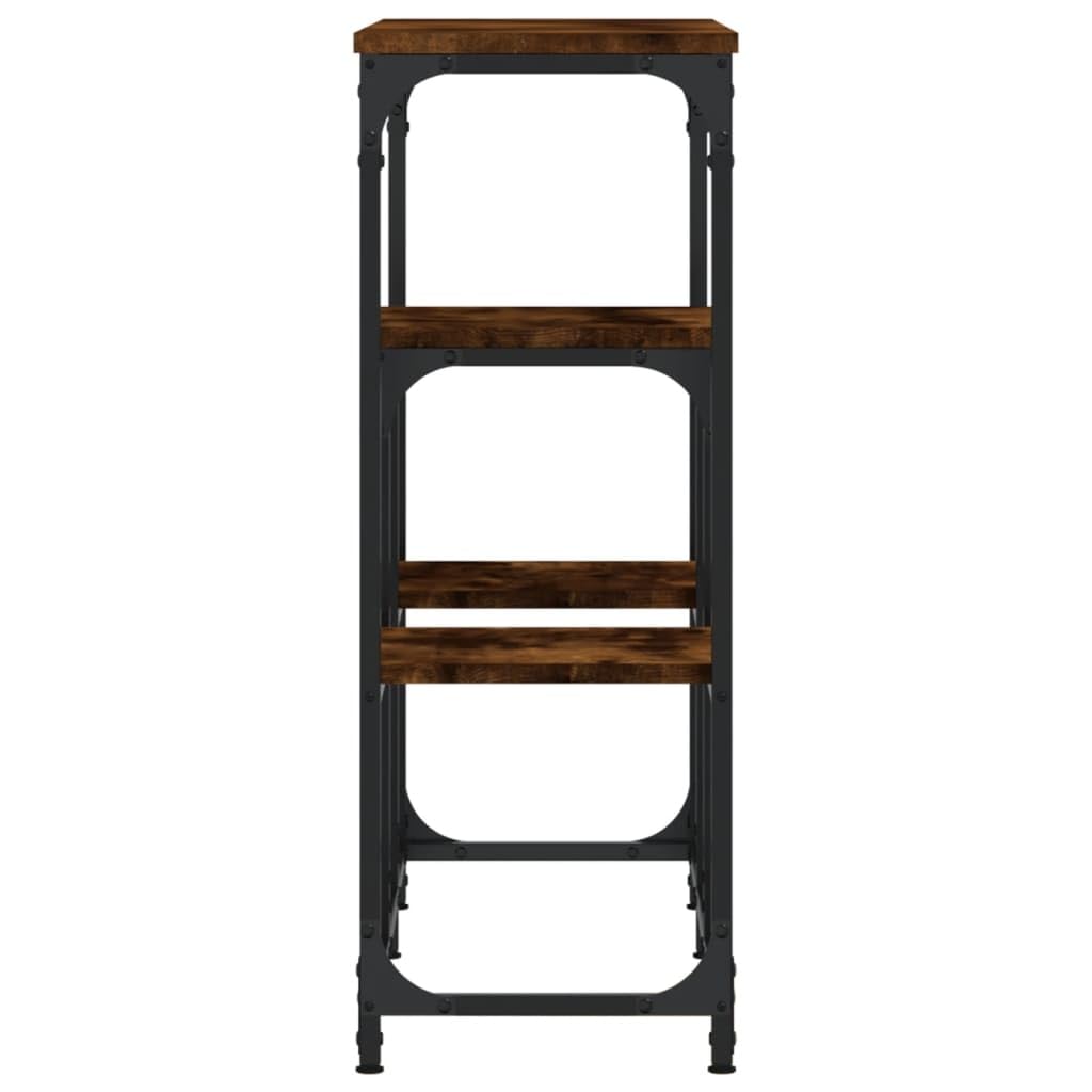 Mesa consola clásica de roble ahumado, 89,5 x 28 x 76 cm, madera multicapa con estructura de acero, amplio espacio de almacenamiento para salón, complemento de decoración práctica