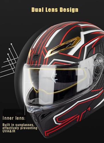Casco Modular CNNGU para Moto con Guantes y Cubrecara, Casco Abatible con Doble Visera, Homologado ECE para Hombres y Mujeres, Talla S (55cm~56cm), Color Negro - imagen 3