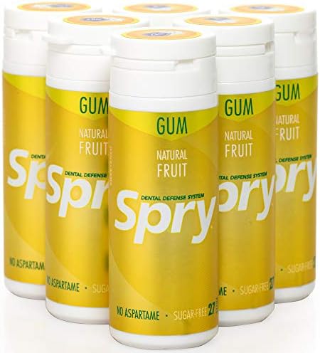 Spry Fresh Natural Xylitol Chewing Gum Dental Defense System Aspartame-Free Sugar Free Gum (Fresh Fruit, 27 Count - Pack of 6)