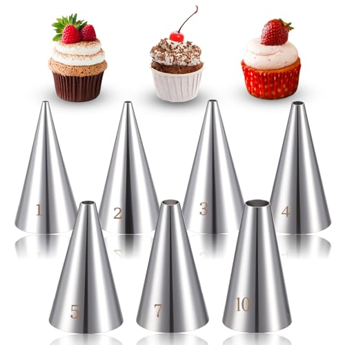 Bewudy Conjunto de 7 boquilhas de aço inoxidável para glacê de madalenas, ferramenta profissional de decoração de bolos para assar bolachas, folhas e donuts de creme