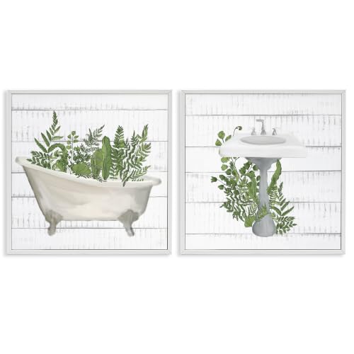 Stupell Industries Rustic Botanical Herbs Bathroom Sink Bathtub Ferns, Design by Kim Allen