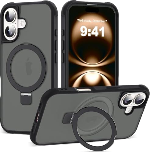Image of iPhone 16 Magsafe Stand Case | Matte Design & 360 Protection | Military-Grade Apple iPhone 16 Cover | Ultra Premium - Black