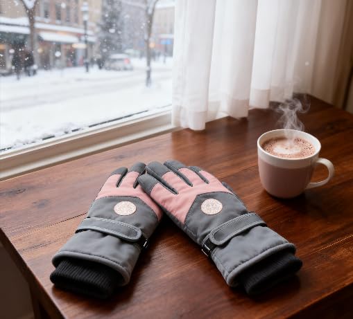 Warm Ski Gloves for Women, Thermal Snow Gloves with Touchscreen Function, Plush Waterproof Winter Glove for Outdoor Sports