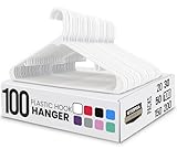Utopia Home Plastic Hangers 100 Pack - Space Saving Clothes Hanger - Durable & Strong Closet Organizers and Storage with Built-in Strap Hooks - Essential for Shirts, Pants, Skirts & Coats (White)