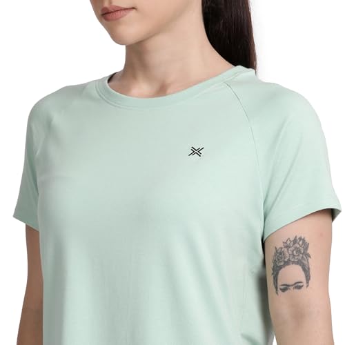 Image of Lavos Women's Regular Fit T-Shirt with Half Sleeve Round Neck, Bamboo & Cotton Gym, Yoga and Sports Wear for Women