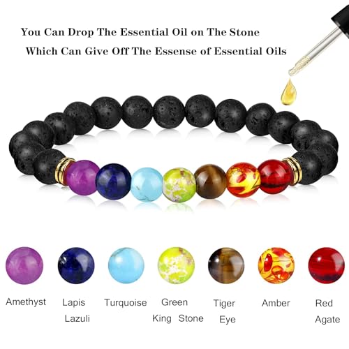 18 Pcs Chakra Bracelets for Women Men Rock 7 Chakra Stones Crystals Healing Stones Bracelets 8mm Relief Yoga Beads Bracelets Essential Oil Diffuser Bracelets3