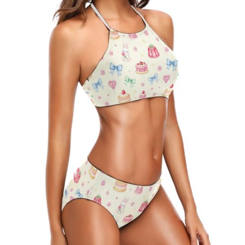 Bikini triangle d'été à imprimé Cupcake Sweet pour vacances - 6